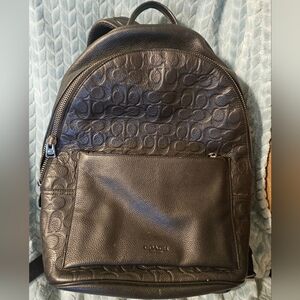Coach Embossed Black Leather Backpack Unisex